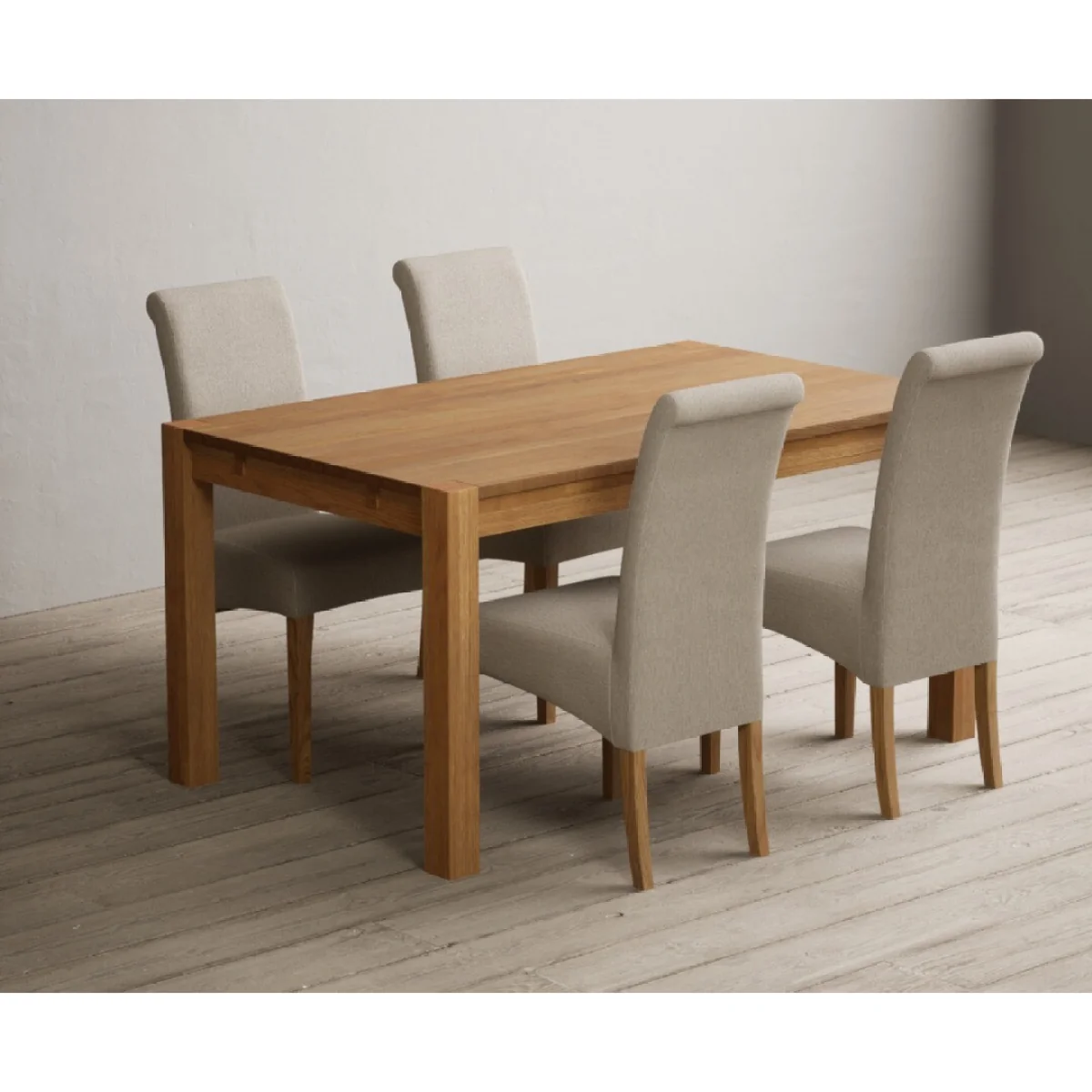 Thetford 150cm Oak Dining Table with 4 Natural Scroll Back Chairs – image 5