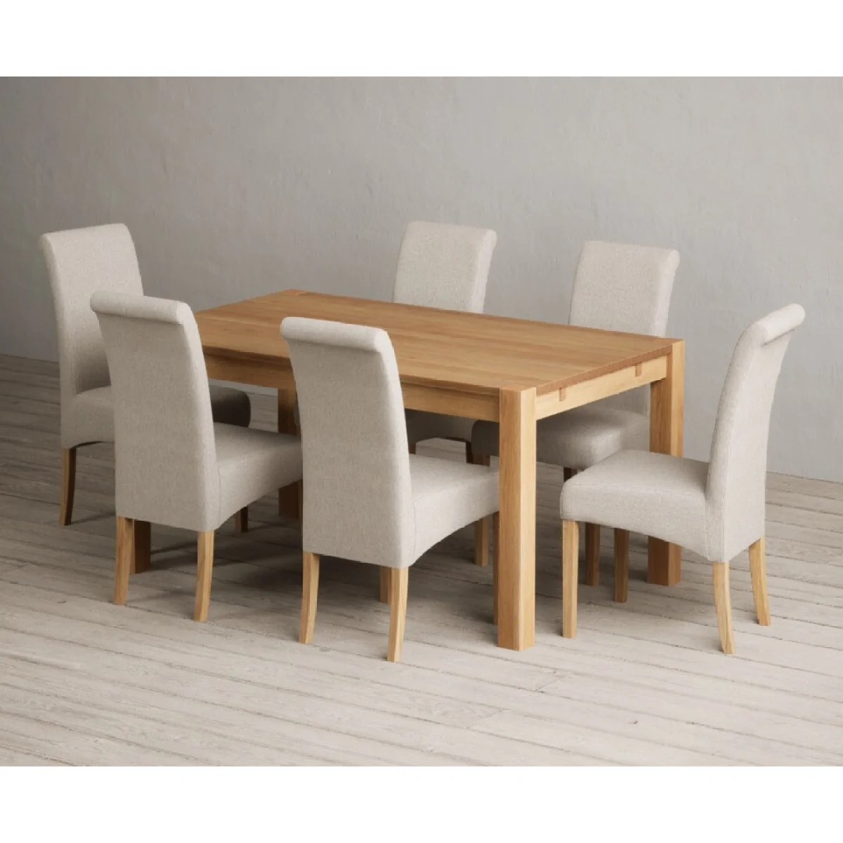 Thetford 150cm Oak Dining Table with 4 Natural Scroll Back Chairs – image 6