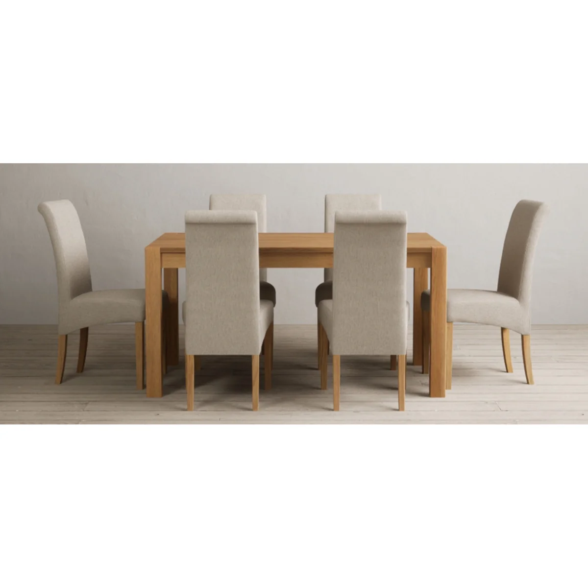 Thetford 150cm Oak Dining Table with 4 Natural Scroll Back Chairs – image 9