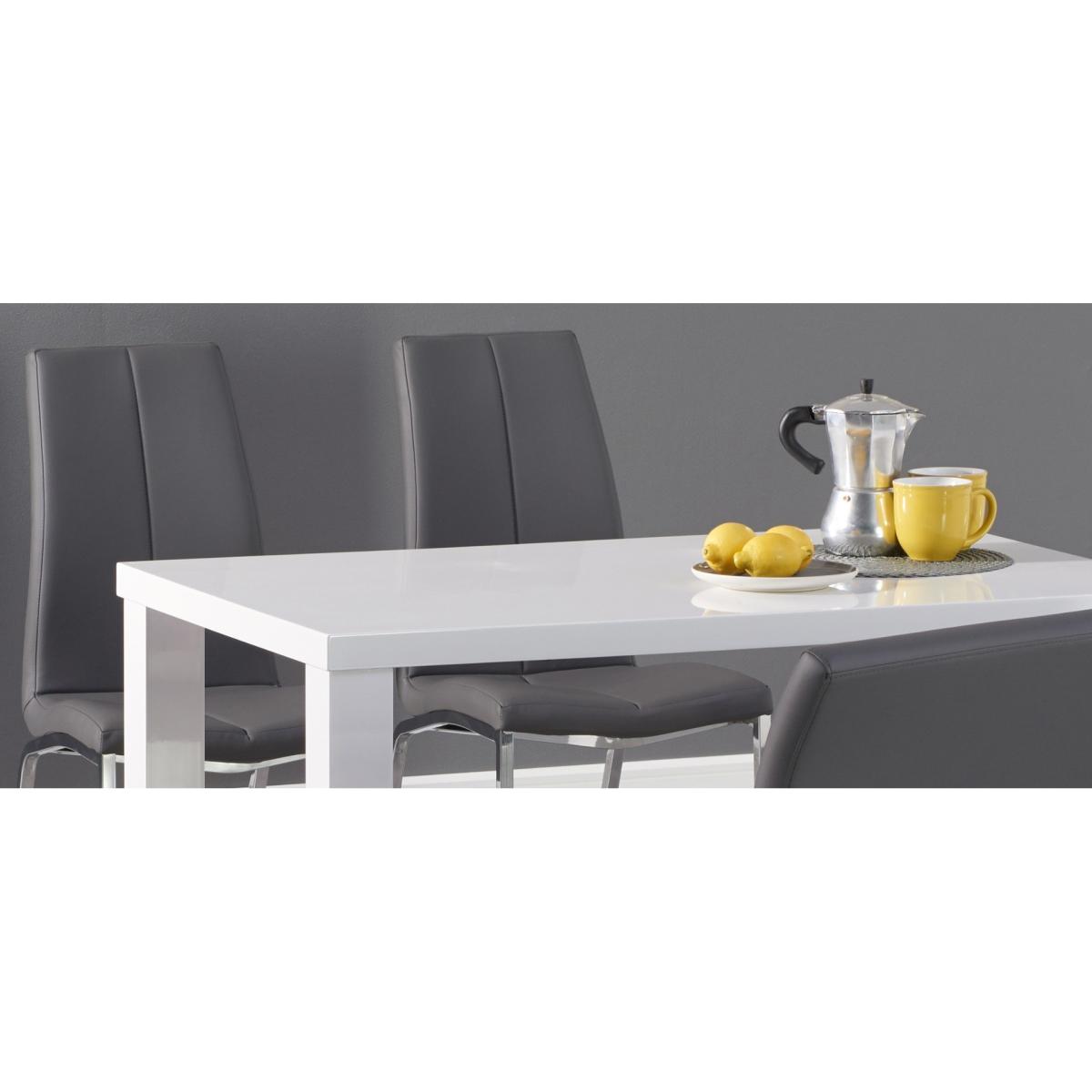 Seattle 160cm White High Gloss Dining Table with 4 Grey Marco Chairs with 1 Grey Bench – image 6