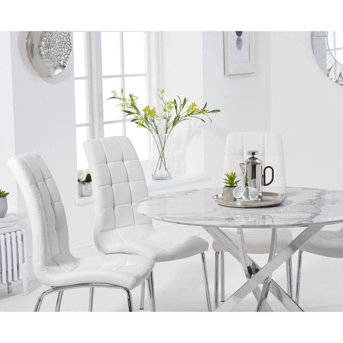 Carter 120cm Round White Marble Table with Calgary Chairs - Cream, 4 Chairs – image 2