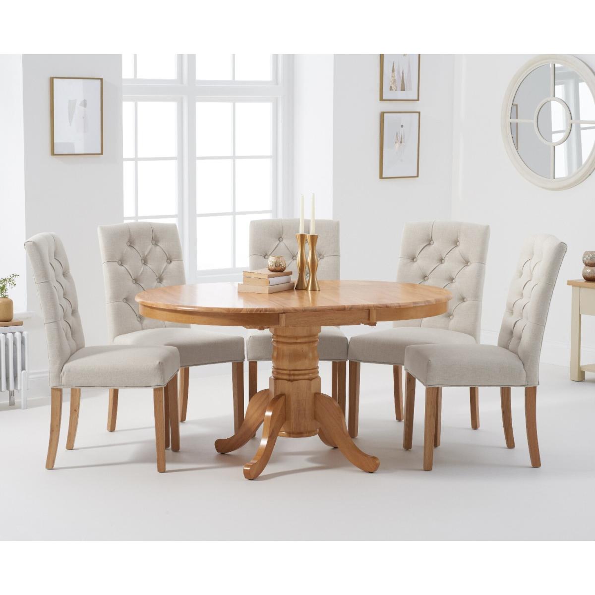 Extending Epsom Oak Pedestal Table with 4 Natural Isabella Chairs – image 2