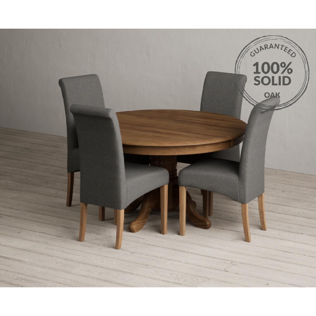 Hertford 120cm Fixed Top Rustic Oak Dining Table with 4 Natural Scroll Back Chairs – image 2