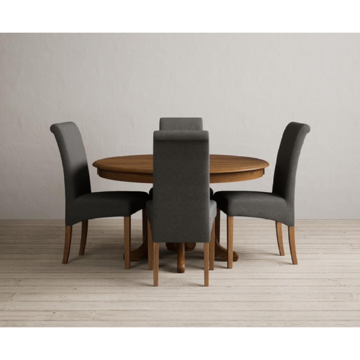 Hertford 120cm Fixed Top Rustic Oak Dining Table with 4 Natural Scroll Back Chairs – image 3