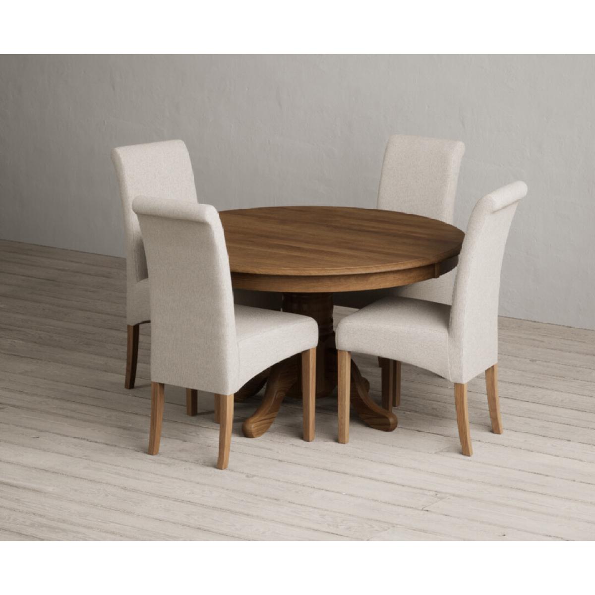 Hertford 120cm Fixed Top Rustic Oak Dining Table with 4 Natural Scroll Back Chairs – image 26