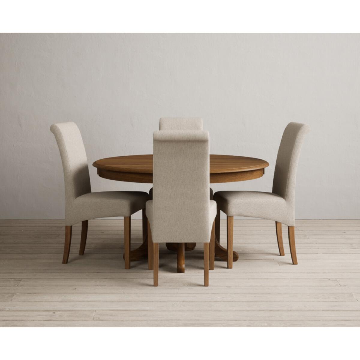 Hertford 120cm Fixed Top Rustic Oak Dining Table with 4 Natural Scroll Back Chairs – image 27