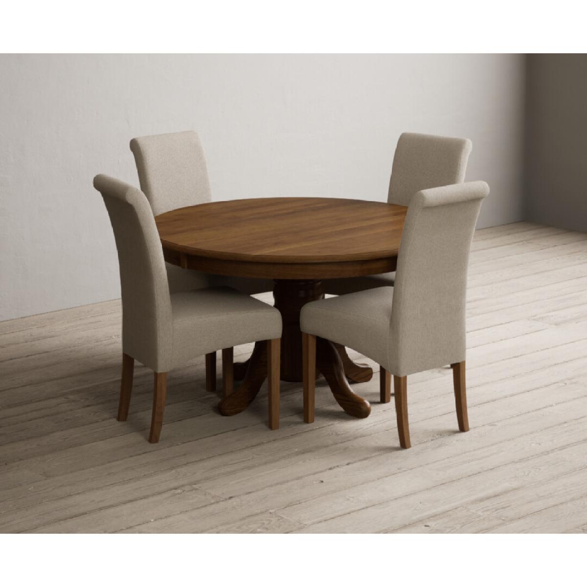 Hertford 120cm Fixed Top Rustic Oak Dining Table with 4 Natural Scroll Back Chairs – image 28