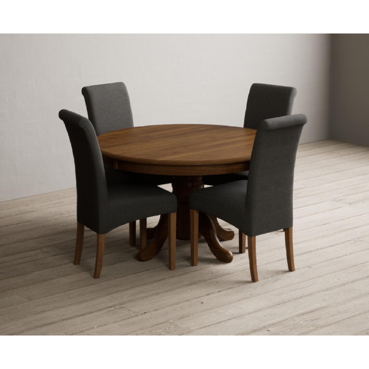 Hertford 120cm Fixed Top Rustic Oak Dining Table with 4 Natural Scroll Back Chairs – image 4