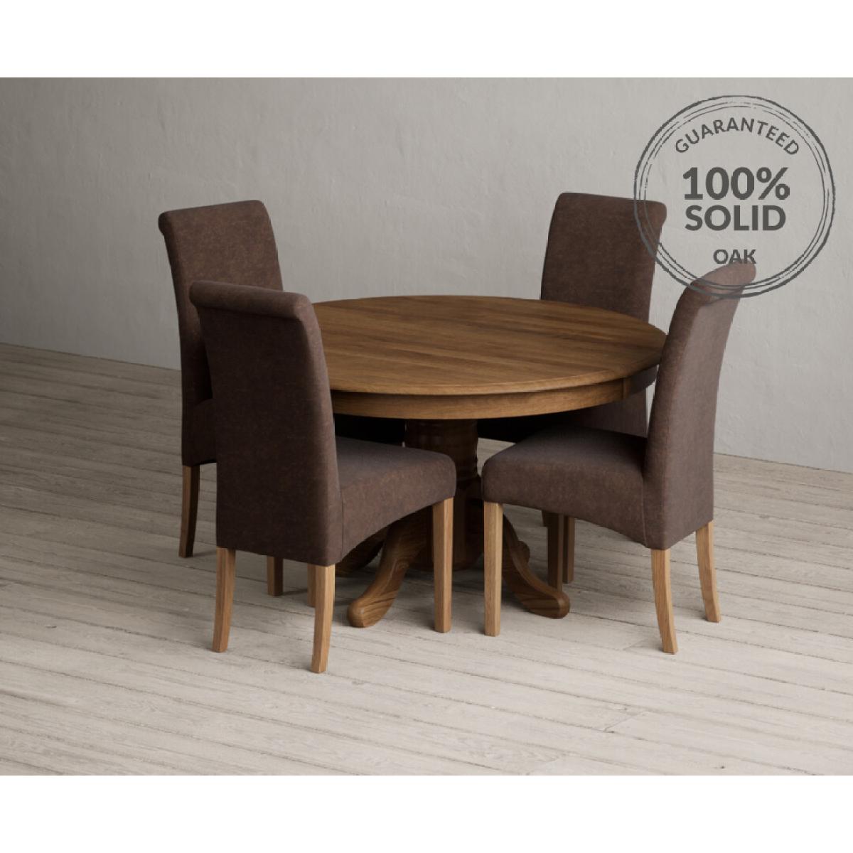 Hertford 120cm Fixed Top Rustic Oak Dining Table with 4 Natural Scroll Back Chairs – image 33