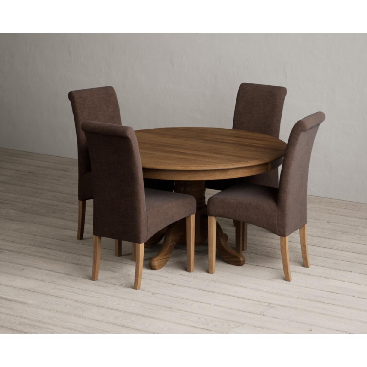 Hertford 120cm Fixed Top Rustic Oak Dining Table with 4 Natural Scroll Back Chairs – image 34