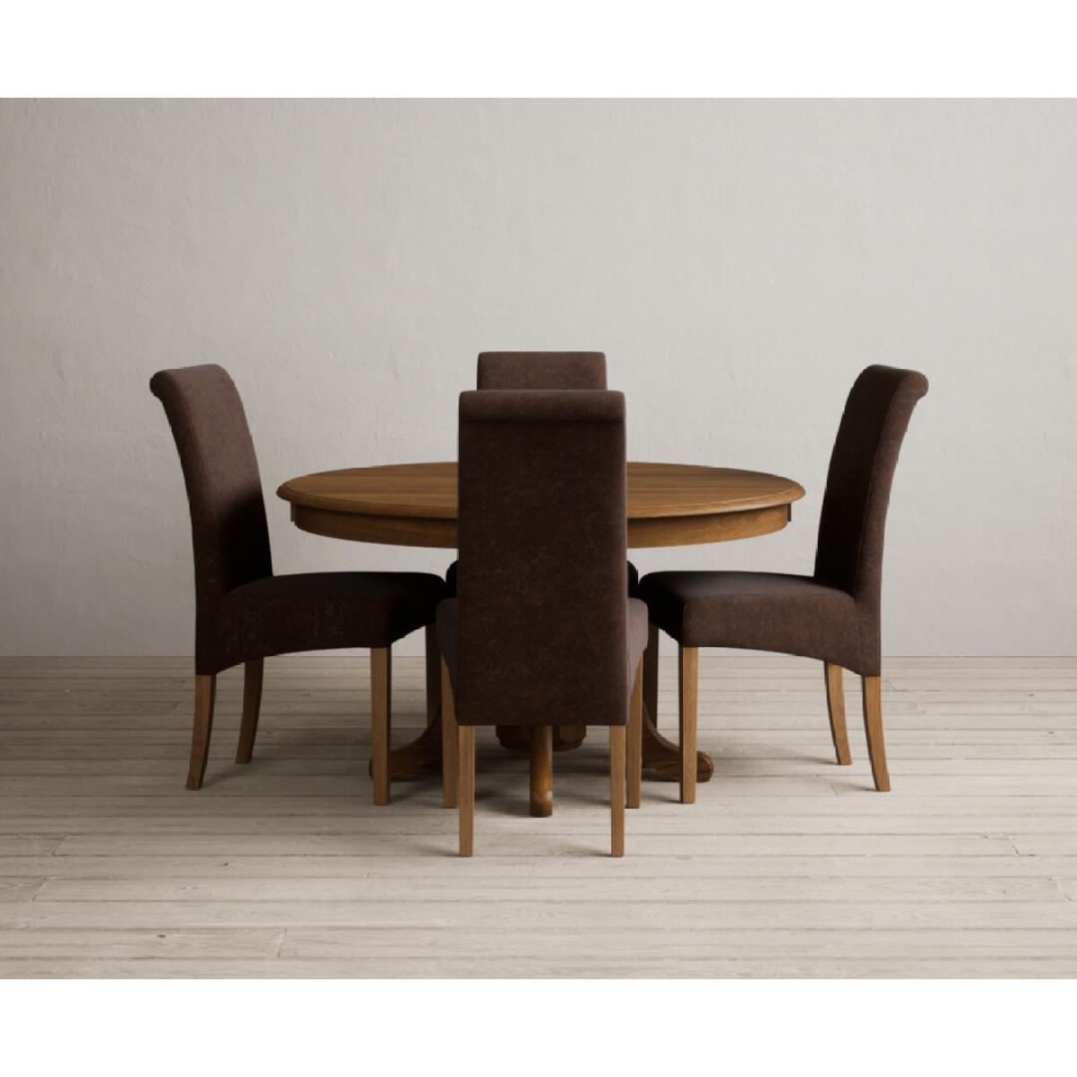 Hertford 120cm Fixed Top Rustic Oak Dining Table with 4 Natural Scroll Back Chairs – image 35