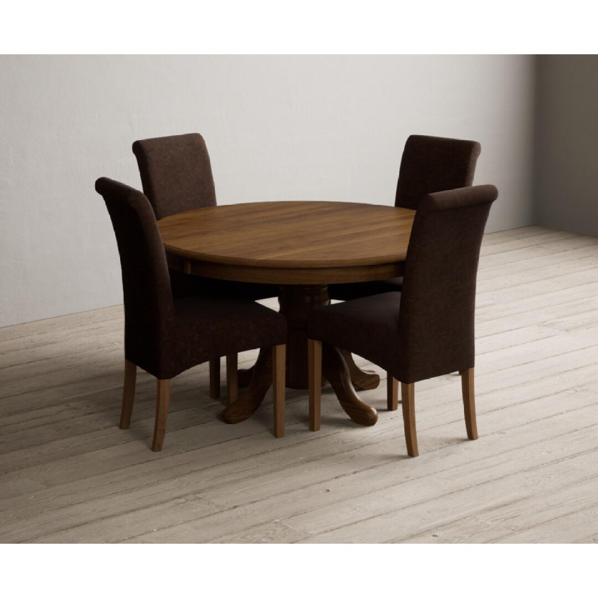 Hertford 120cm Fixed Top Rustic Oak Dining Table with 4 Natural Scroll Back Chairs – image 36