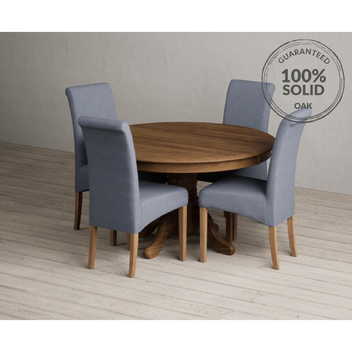 Hertford 120cm Fixed Top Rustic Oak Dining Table with 4 Natural Scroll Back Chairs – image 9