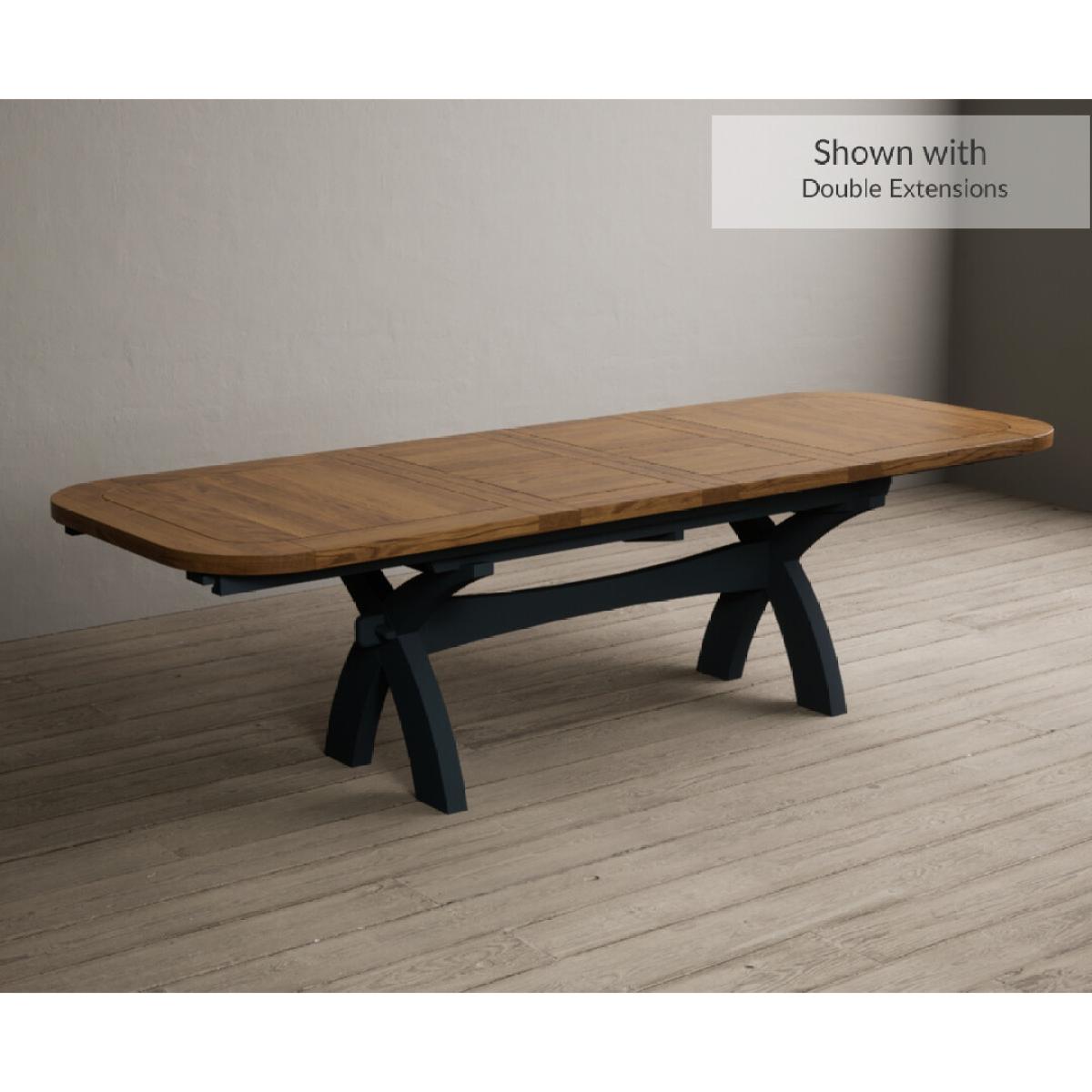 Atlas 180cm Oak and Dark Blue Extending Dining Table With 12 Blue X Back Chairs – image 22