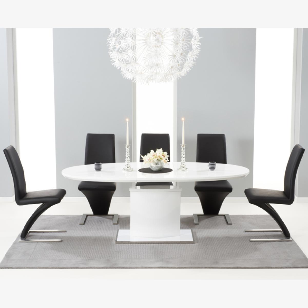 Santana 160cm White High Gloss Extending Pedestal Dining Table With 6 Ivory White Hampstead Z Chairs