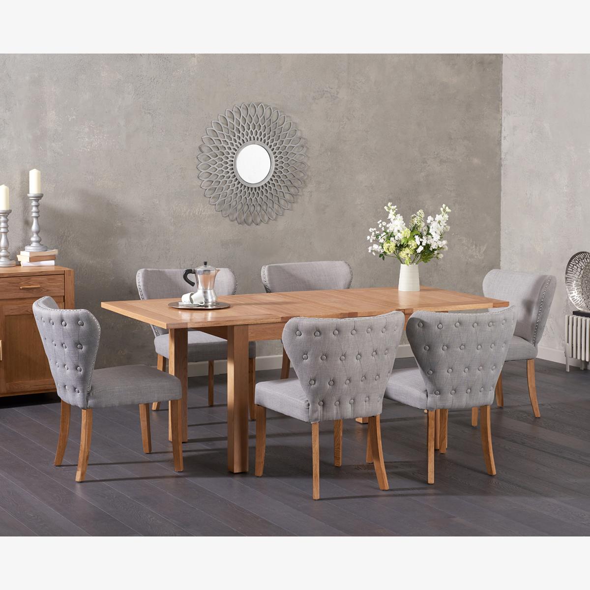 Cheadle 130cm Oak Extending Dining Table With 4 Grey Isobel Fabric Chairs
