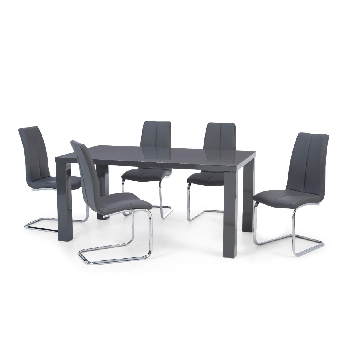 Seattle 160cm Dark Grey High Gloss Dining Table with 4 Grey Gianni Chairs – image 8