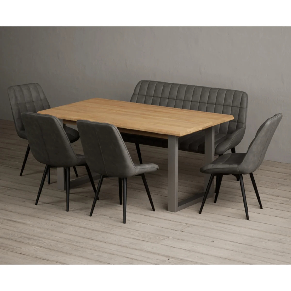 Parker 160cm Solid Oak Dining Table with 4 Grey Larson Chairs with 1 Grey Bench – image 2