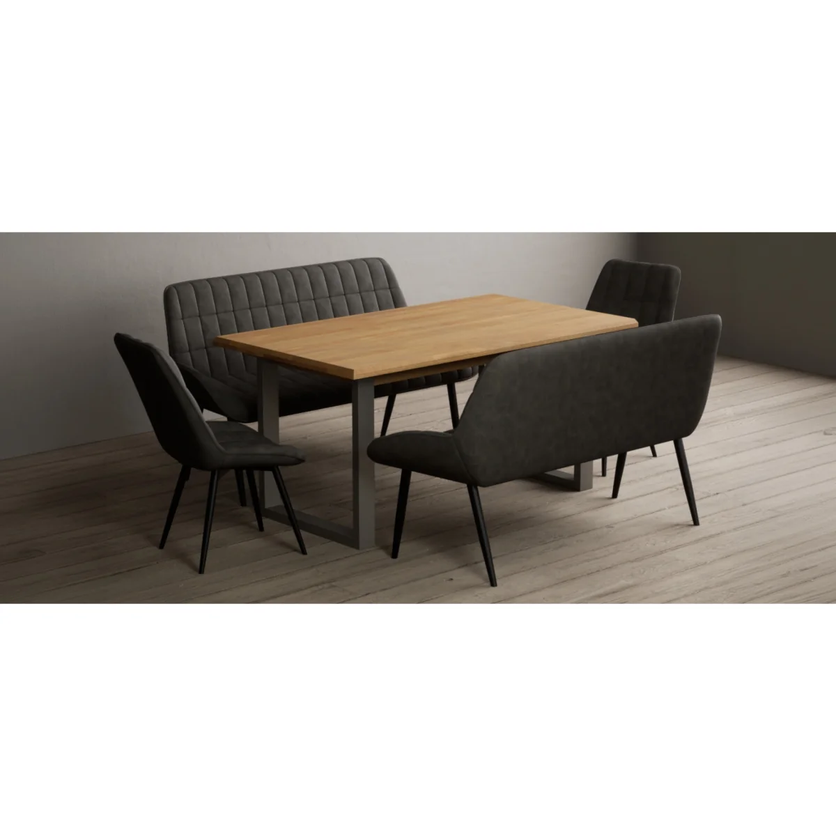 Parker 160cm Solid Oak Dining Table with 4 Grey Larson Chairs with 1 Grey Bench – image 15