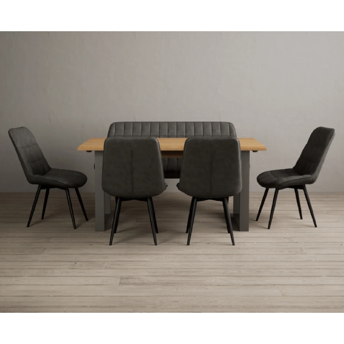 Parker 160cm Solid Oak Dining Table with 4 Grey Larson Chairs with 1 Grey Bench – image 3