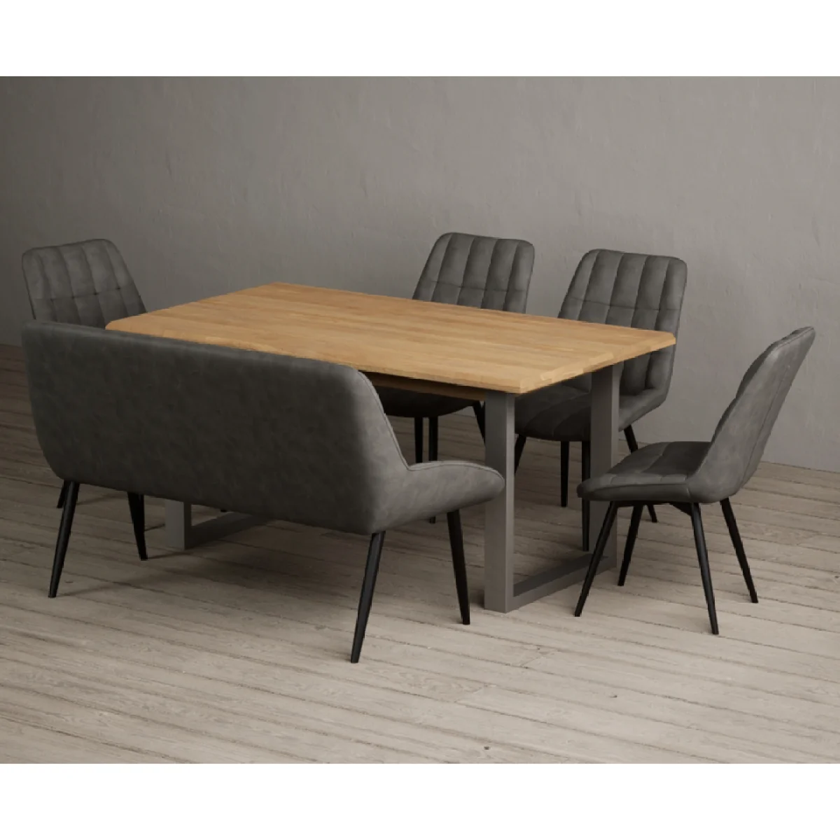 Parker 160cm Solid Oak Dining Table with 4 Grey Larson Chairs with 1 Grey Bench – image 4