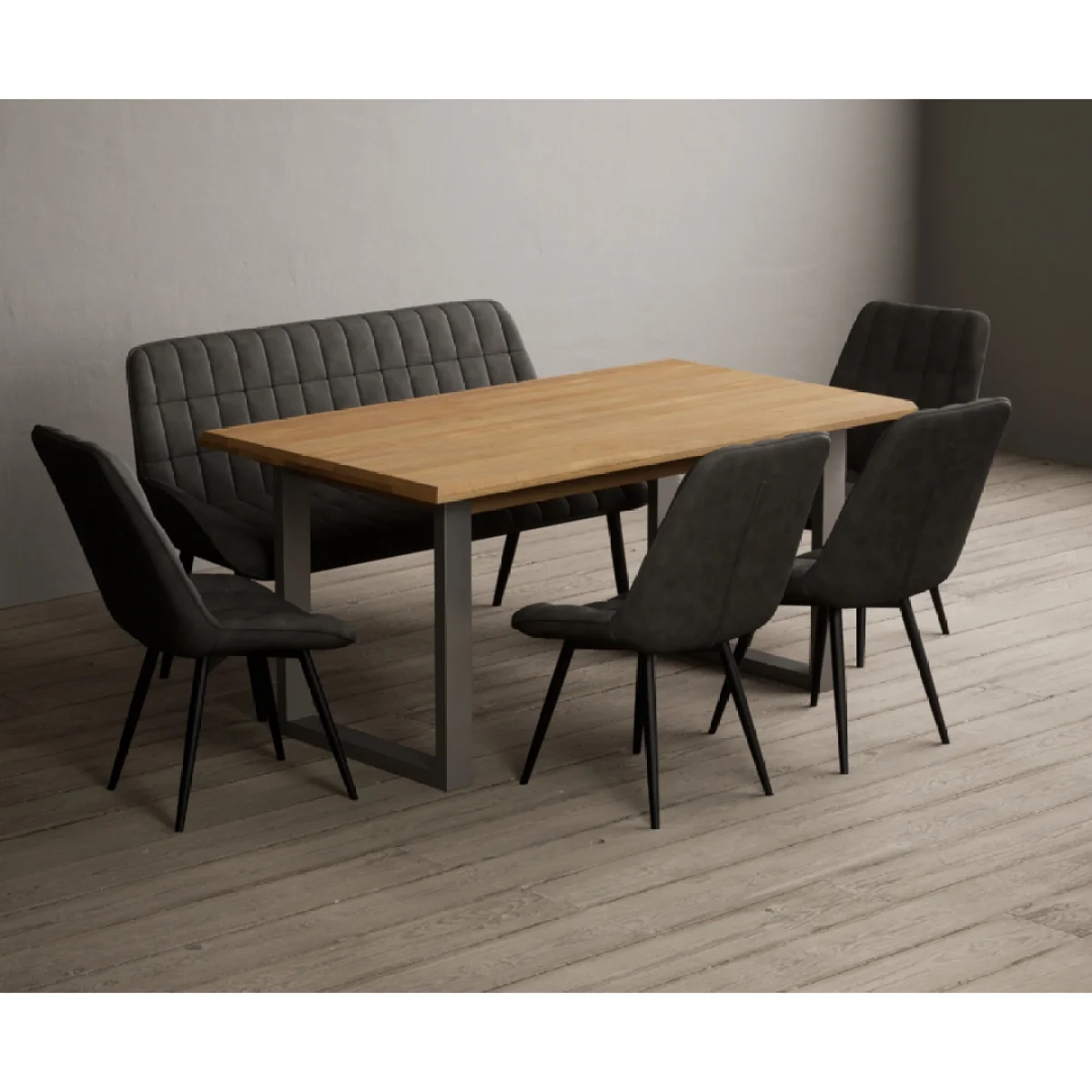 Parker 160cm Solid Oak Dining Table with 4 Grey Larson Chairs with 1 Grey Bench – image 5