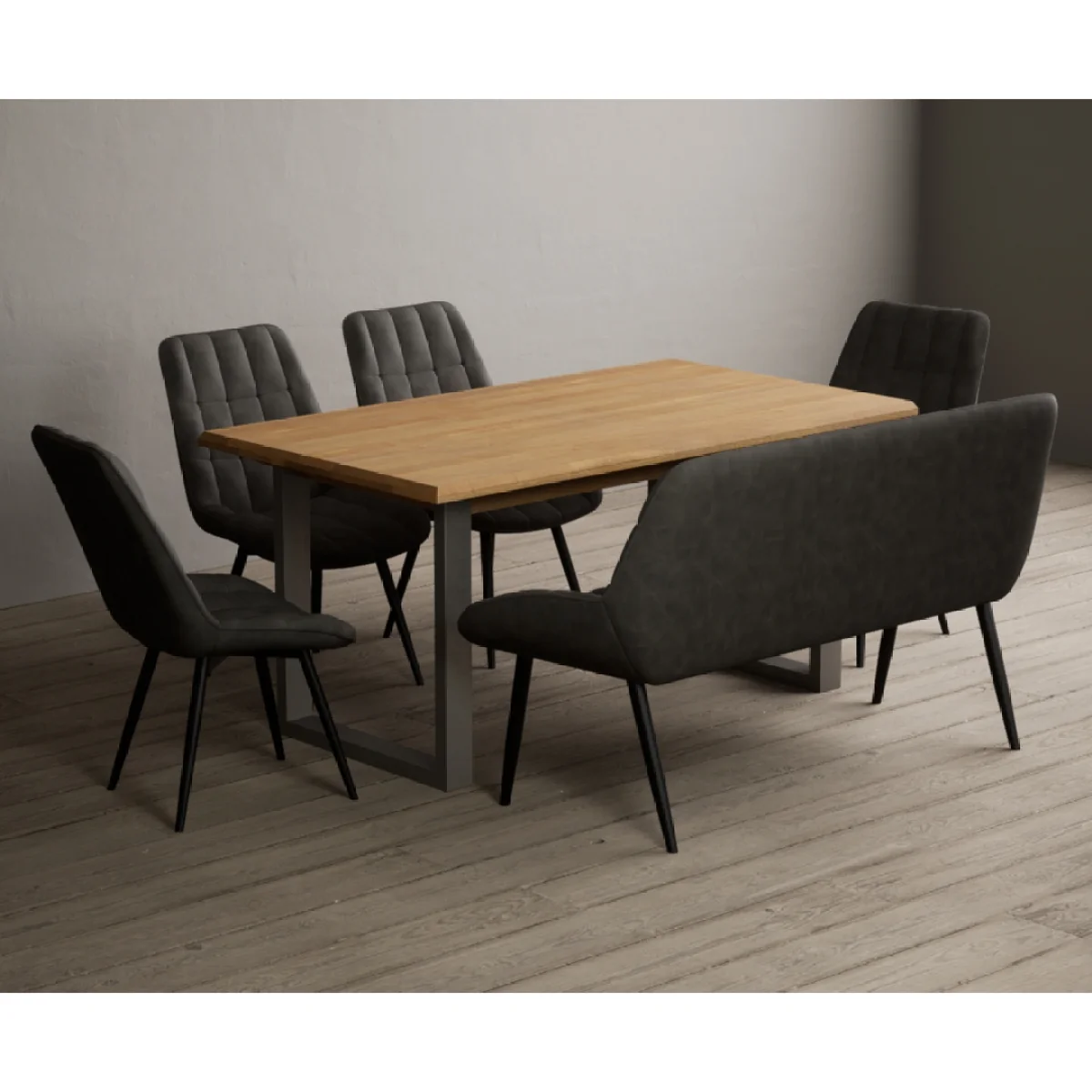 Parker 160cm Solid Oak Dining Table with 4 Grey Larson Chairs with 1 Grey Bench – image 6