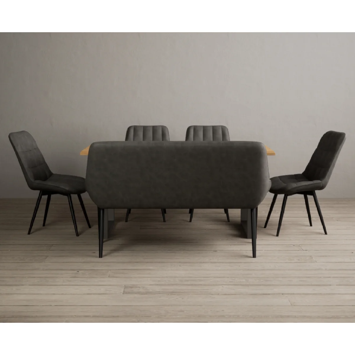 Parker 160cm Solid Oak Dining Table with 4 Grey Larson Chairs with 1 Grey Bench – image 7