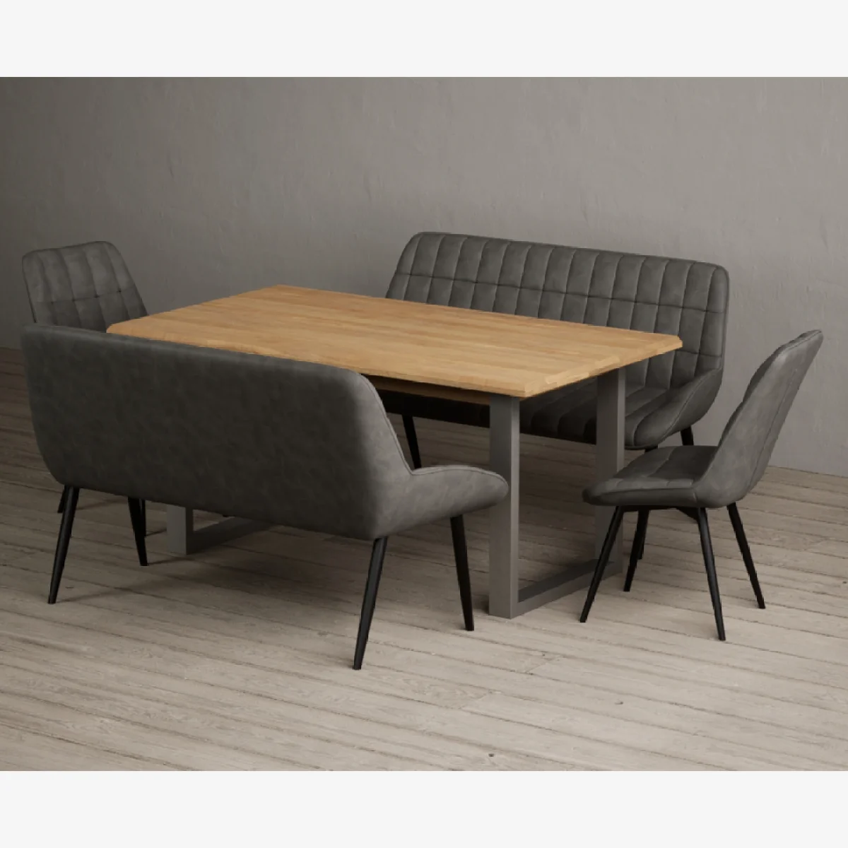 Parker 160cm Solid Oak Dining Table with 4 Grey Larson Chairs with 1 Grey Bench – image 1