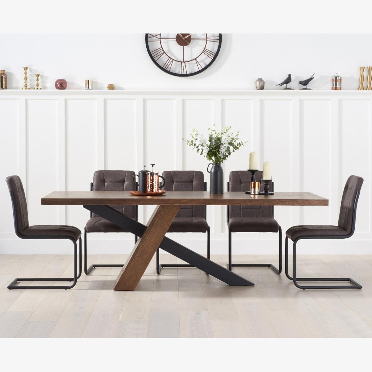 Chateau 180cm Black Leg Industrial Dining Table With 8 Brown Alexa Dining Chairs