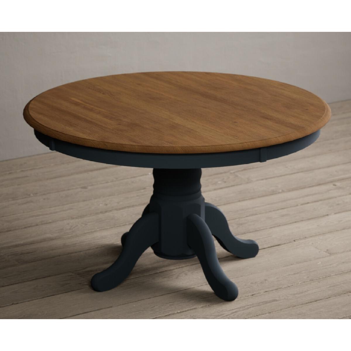 Hertford 120cm Oak and Dark Blue Painted Round Pedestal Table With 4 Rustic Hertford Chairs – image 11
