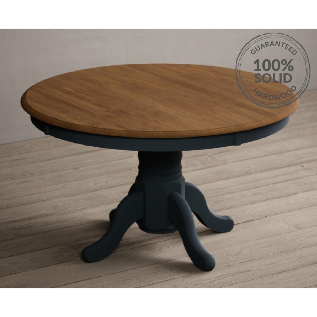 Hertford 120cm Oak and Dark Blue Painted Round Pedestal Table With 4 Rustic Hertford Chairs – image 6