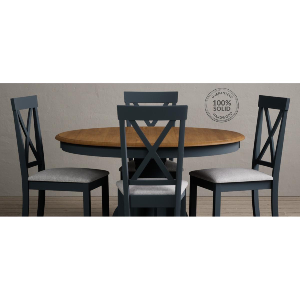 Hertford 120cm Oak and Dark Blue Painted Round Pedestal Table With 4 Rustic Hertford Chairs – image 7