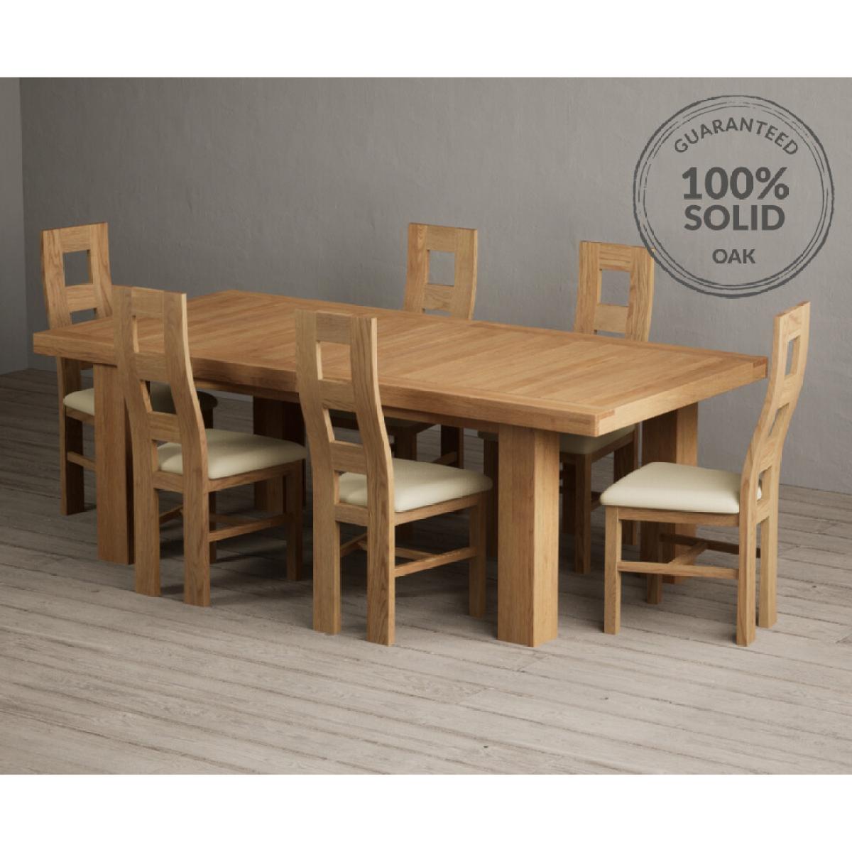 Extending Callington 230cm Oak Dining Table with 8 Cream Natural Solid Oak Chairs – image 2