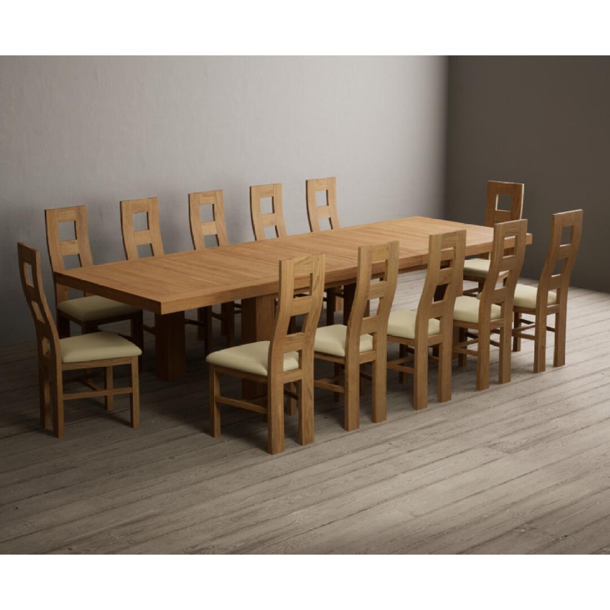 Extending Callington 230cm Oak Dining Table with 8 Cream Natural Solid Oak Chairs – image 12
