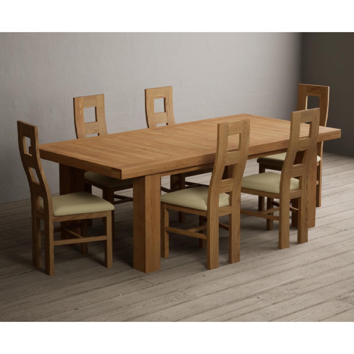 Extending Callington 230cm Oak Dining Table with 8 Cream Natural Solid Oak Chairs – image 3