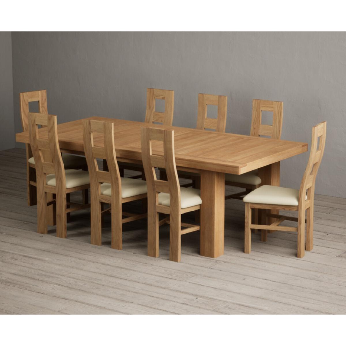Extending Callington 230cm Oak Dining Table with 8 Cream Natural Solid Oak Chairs – image 4