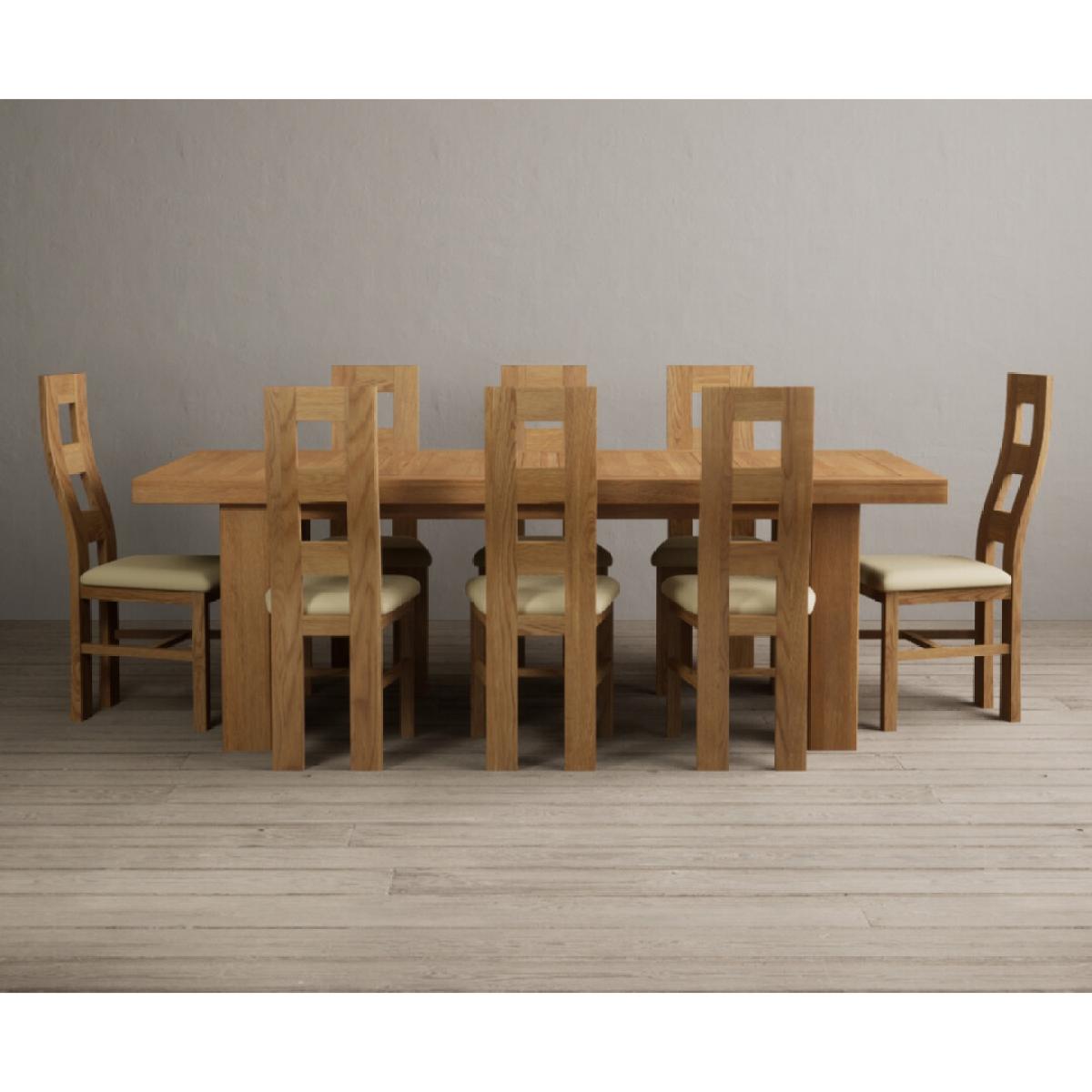 Extending Callington 230cm Oak Dining Table with 8 Cream Natural Solid Oak Chairs – image 5