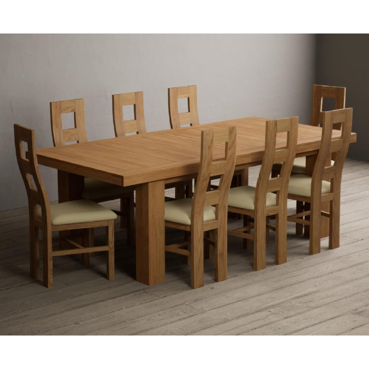 Extending Callington 230cm Oak Dining Table with 8 Cream Natural Solid Oak Chairs – image 6