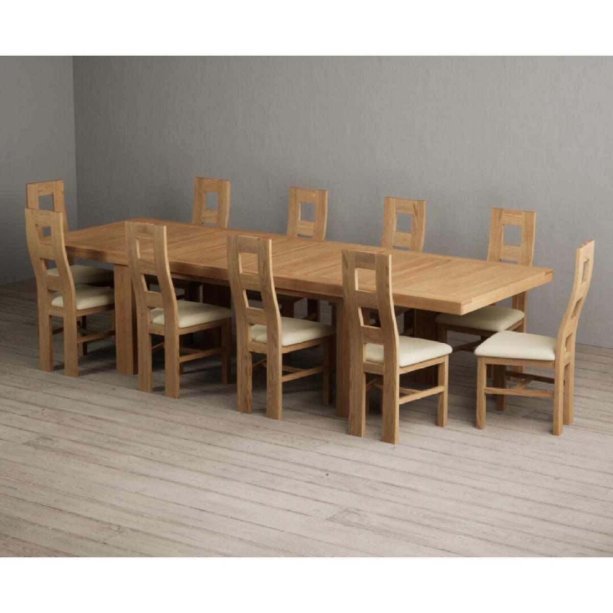 Extending Callington 230cm Oak Dining Table with 8 Cream Natural Solid Oak Chairs – image 7