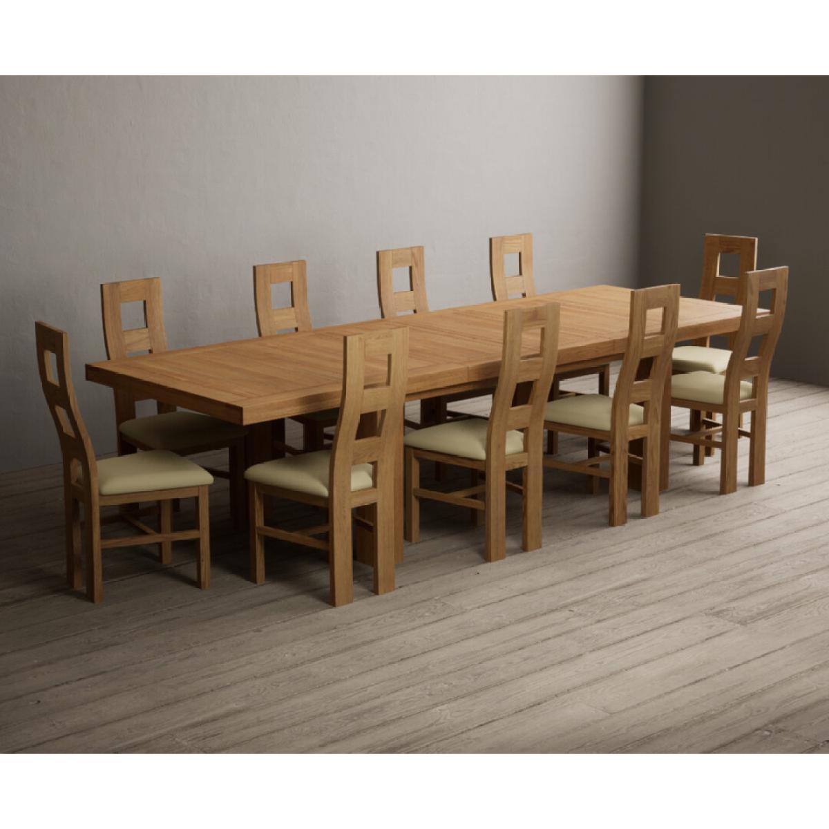 Extending Callington 230cm Oak Dining Table with 8 Cream Natural Solid Oak Chairs – image 9