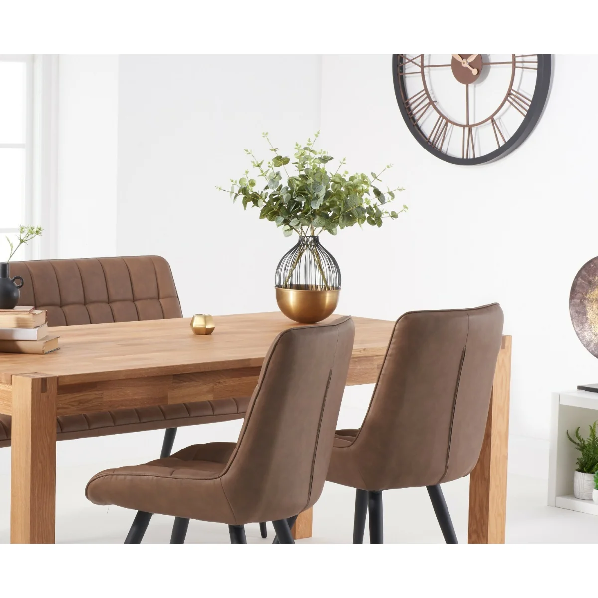 Extending Thetford 150cm Oak Table with 4 Brown Larson Chairs and 2 Brown Benches – image 2