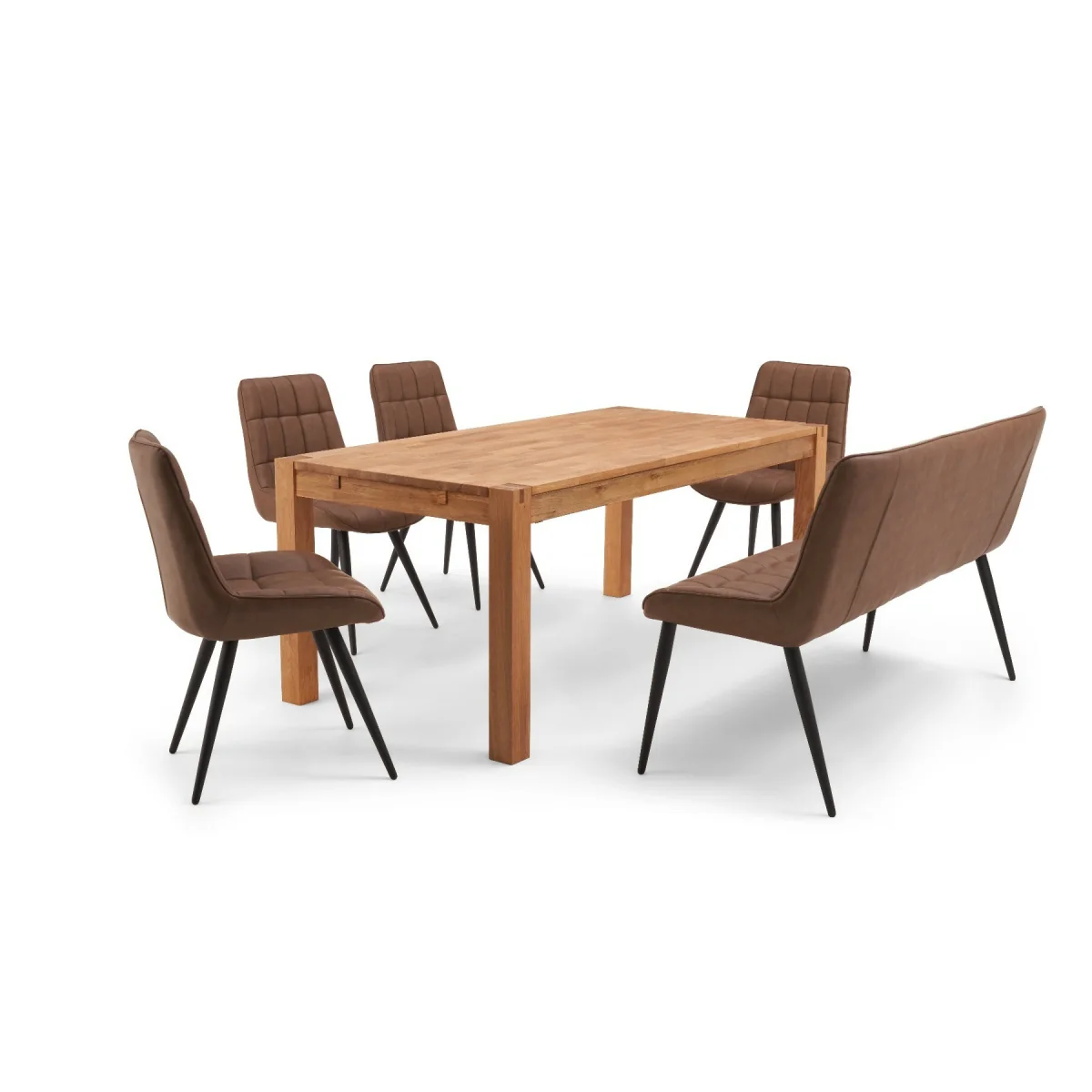 Extending Thetford 150cm Oak Table with 4 Brown Larson Chairs and 2 Brown Benches – image 5