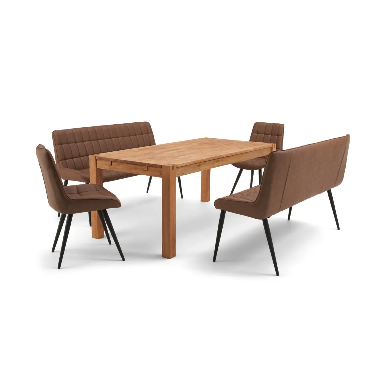 Extending Thetford 150cm Oak Table with 4 Brown Larson Chairs and 2 Brown Benches – image 6