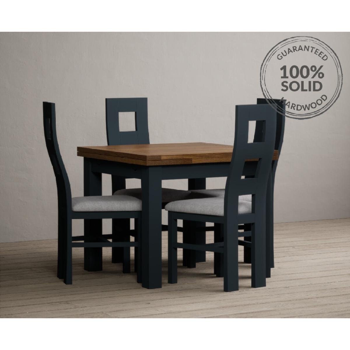 Hampshire 90cm Oak and Dark Blue Extending Dining Table With 6 Charcoal Grey Flow Back Chairs – image 2