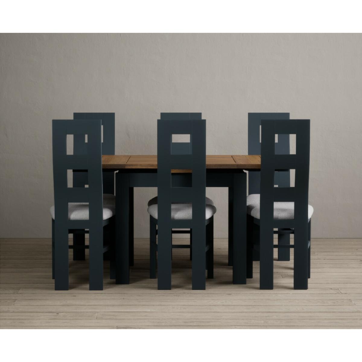 Hampshire 90cm Oak and Dark Blue Extending Dining Table With 6 Charcoal Grey Flow Back Chairs – image 13