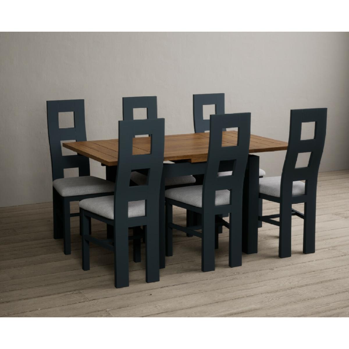 Hampshire 90cm Oak and Dark Blue Extending Dining Table With 6 Charcoal Grey Flow Back Chairs – image 15