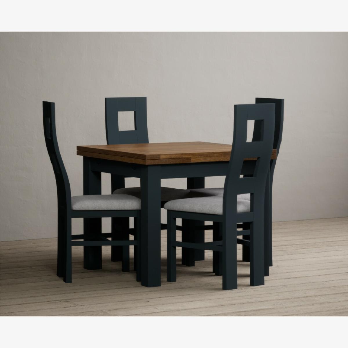 Hampshire 90cm Oak and Dark Blue Extending Dining Table With 6 Charcoal Grey Flow Back Chairs – image 1