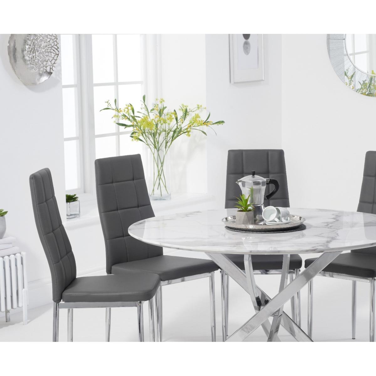 Carter 120cm Round White Marble Table with 6 Grey Angelo Faux Leather Chairs – image 2