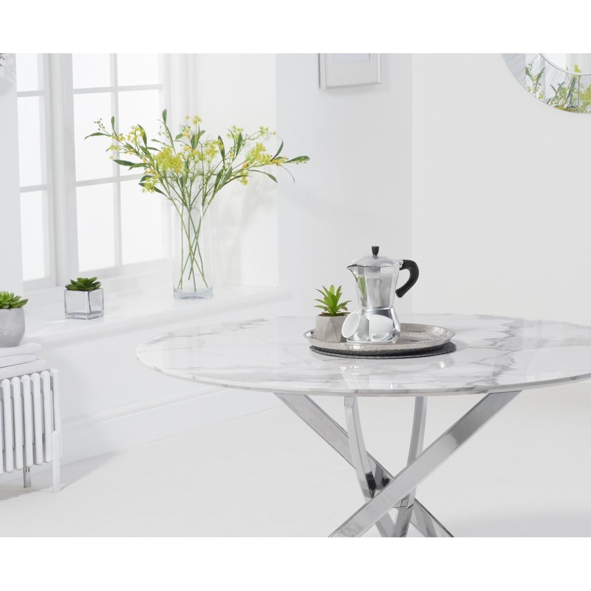 Carter 120cm Round White Marble Table with 6 Grey Angelo Faux Leather Chairs – image 14